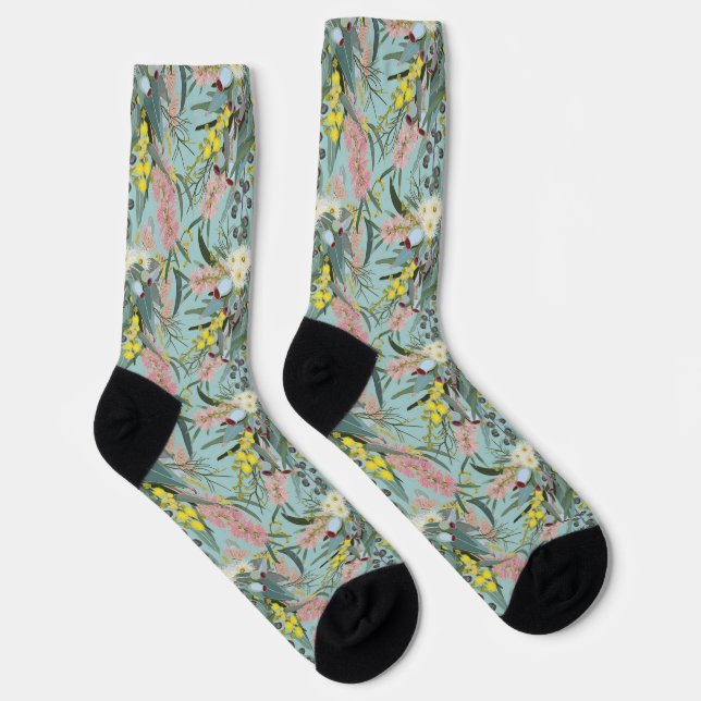Aussie Native Bush Blooms Summer Blue Socks (Right)