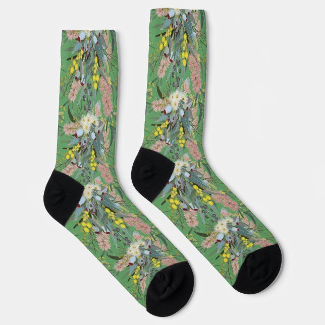Aussie Native Bush Blooms Summer Green Socks (Right)