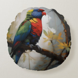 Aussie Rainbow Lorikeet Oil Paint, Round Cushion