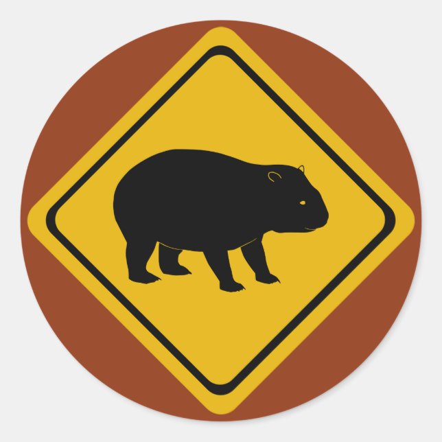 Aussie road sign wombat classic round sticker (Front)