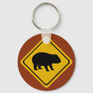 Aussie road sign wombat key ring