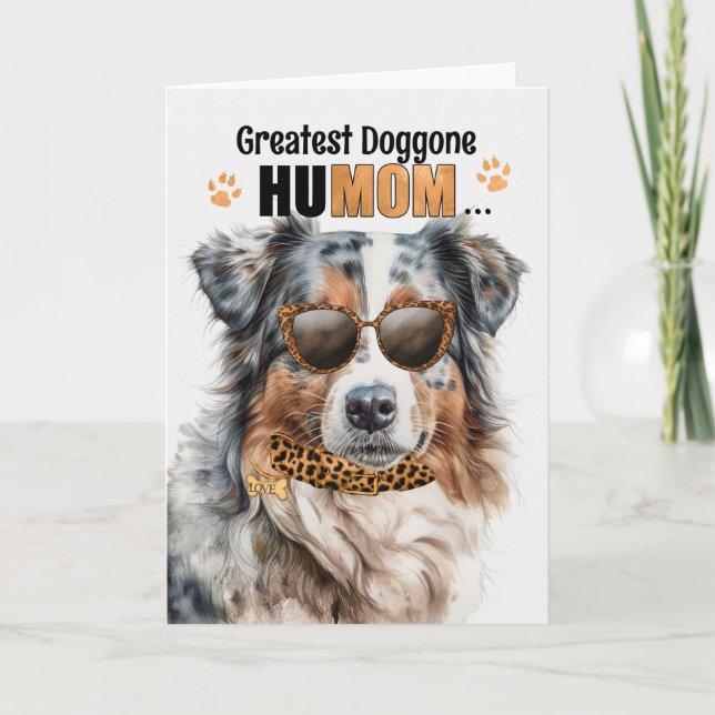 Aussie Shepherd Greatest HuMOM Mother's Day Holiday Card (Front)