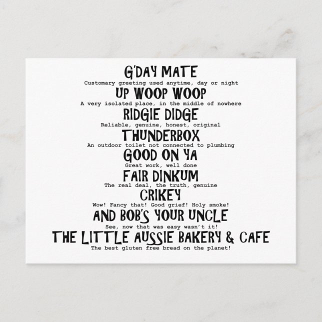 Aussie Slang Postcard (Front)