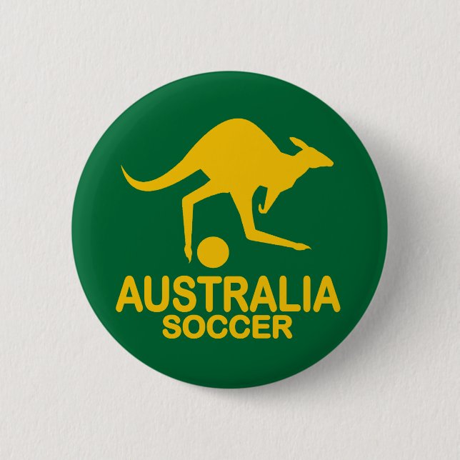Aussie soccer yellow 6 cm round badge (Front)