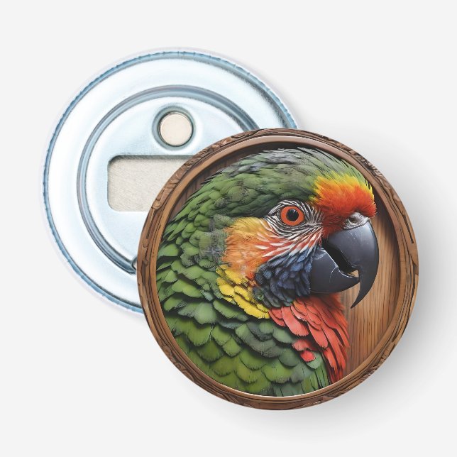 Aussie Spirit: A Lorikeet Perched In Carved Wood Bottle Opener (Front)