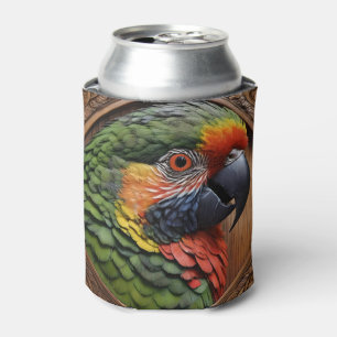 Aussie Spirit: A Lorikeet Perched In Carved Wood Can Cooler