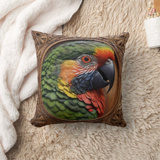 Aussie Spirit: A Lorikeet Perched In Carved Wood Cushion (Blanket)