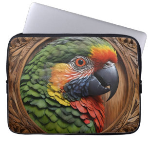 Aussie Spirit: A Lorikeet Perched In Carved Wood Laptop Sleeve