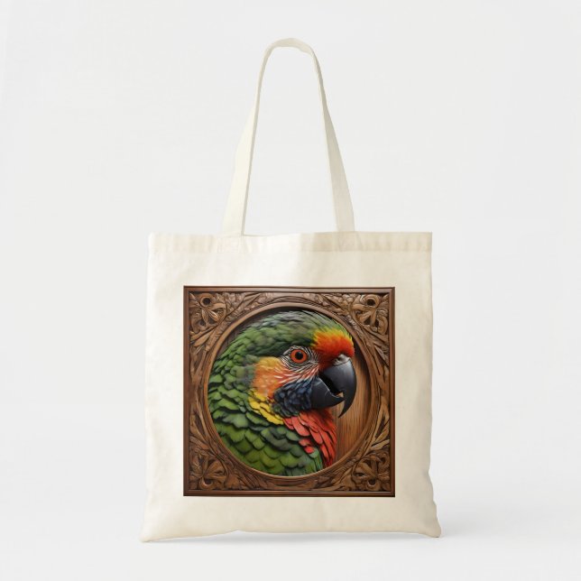 Aussie Spirit: A Lorikeet Perched In Carved Wood Tote Bag (Front)