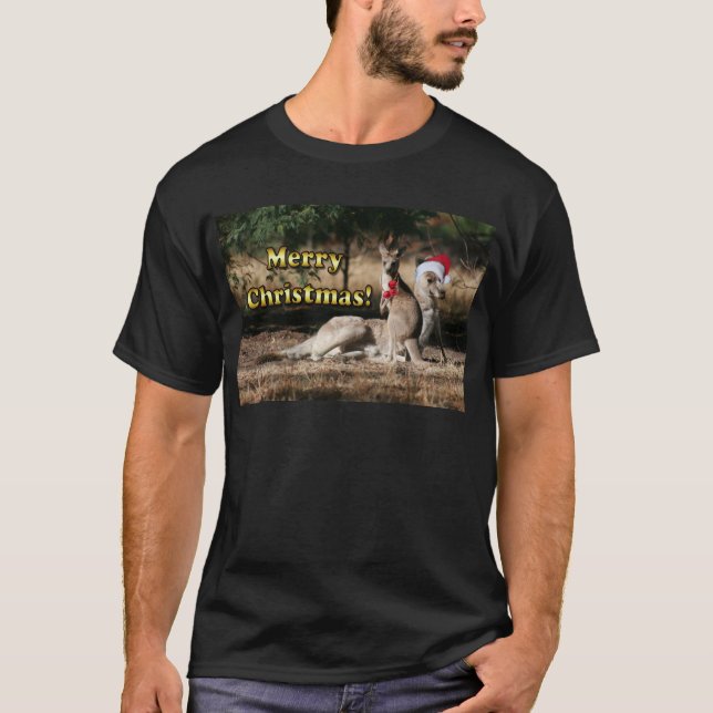 Aussie Style Christmas Kangaroos T-Shirt (Front)