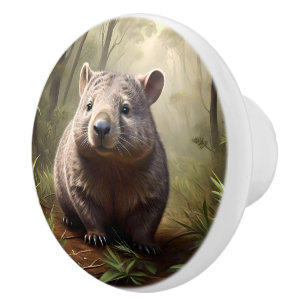 Aussie Wombat In The Aussie Bushland, Ceramic Knob