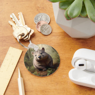 Aussie Wombat In The Aussie Bushland, Key Ring
