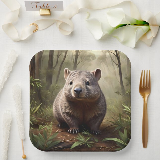 Aussie Wombat In The Aussie Bushland, Paper Plate (Wedding)