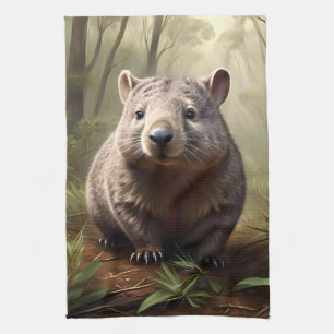 Aussie Wombat In The Aussie Bushland, Tea Towel