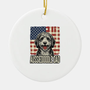 Aussiedoodle Dad Patriotic Vintage Dog Shirt Desig Ceramic Tree Decoration