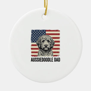 Aussiedoodle Dad Patriotic Vintage Dog Shirt Desig Ceramic Tree Decoration