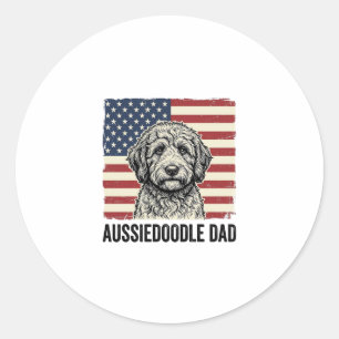 Aussiedoodle Dad Patriotic Vintage Dog Shirt Desig Classic Round Sticker