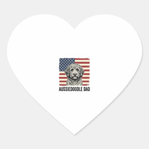 Aussiedoodle Dad Patriotic Vintage Dog Shirt Desig Heart Sticker