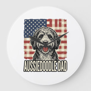Aussiedoodle Dad Patriotic Vintage Dog Shirt Desig Large Clock