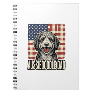 Aussiedoodle Dad Patriotic Vintage Dog Shirt Desig Notebook