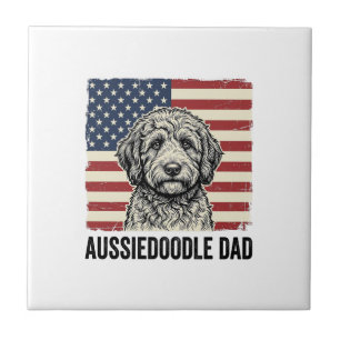 Aussiedoodle Dad Patriotic Vintage Dog Shirt Desig Tile