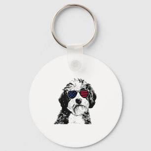 Aussiedoodle Dog 4th July America USA Flag  Key Ring