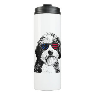 Aussiedoodle Dog 4th July America USA Flag  Thermal Tumbler