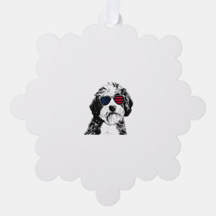 Aussiedoodle Dog 4th July America USA Flag Tree Decoration Card
