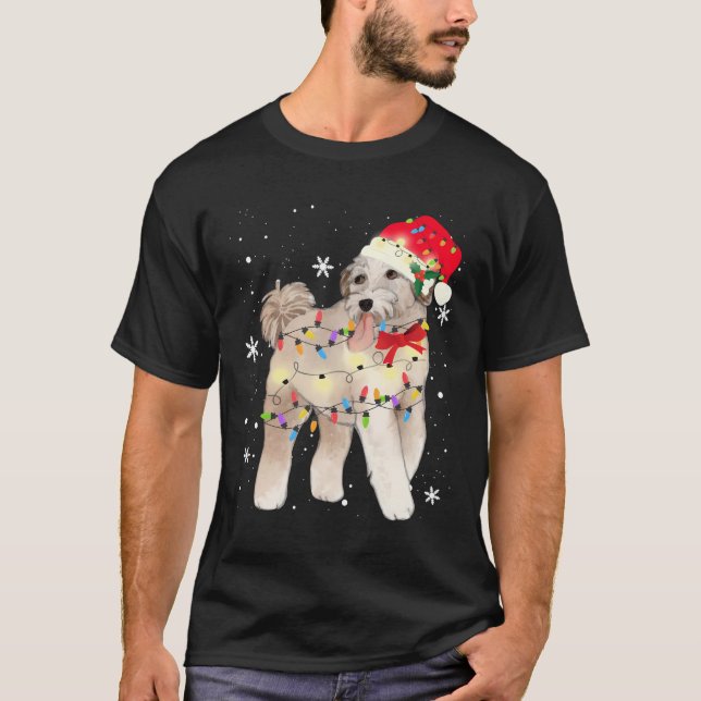 Aussiedoodle Dog Christmas Light Xmas Mum Dad Gift T-Shirt (Front)