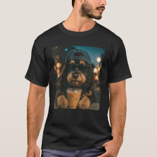 Aussiedoodle Drinking Iced Coffee Funny Dog Lover T-Shirt