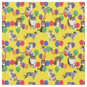 Aussies Australian Shelpherds and Party Balloons Fabric