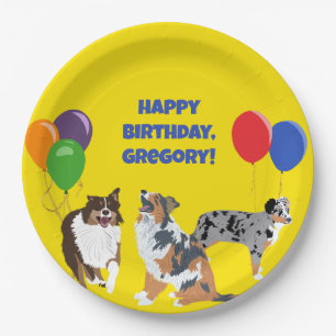 Aussies Australian Shelpherds and Party Balloons Paper Plate