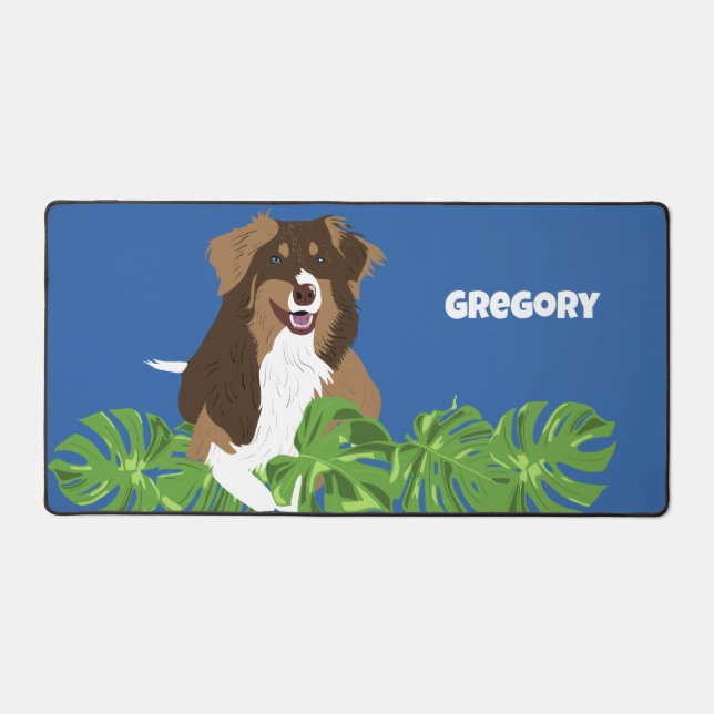Aussies Australian Shepherd Dog Tropical Leaves Desk Mat (Front)