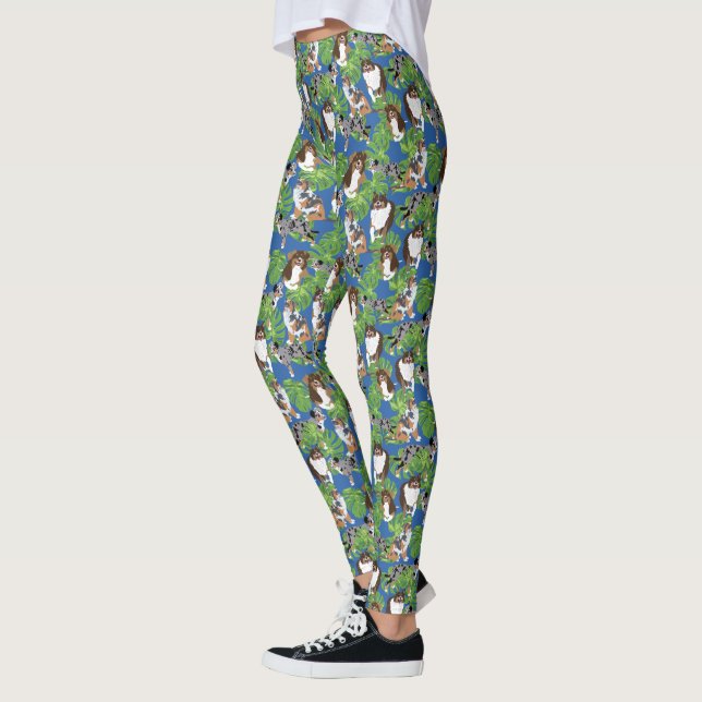 Aussies Australian Shepherd Dogs Tropical Leaves Leggings (Left)