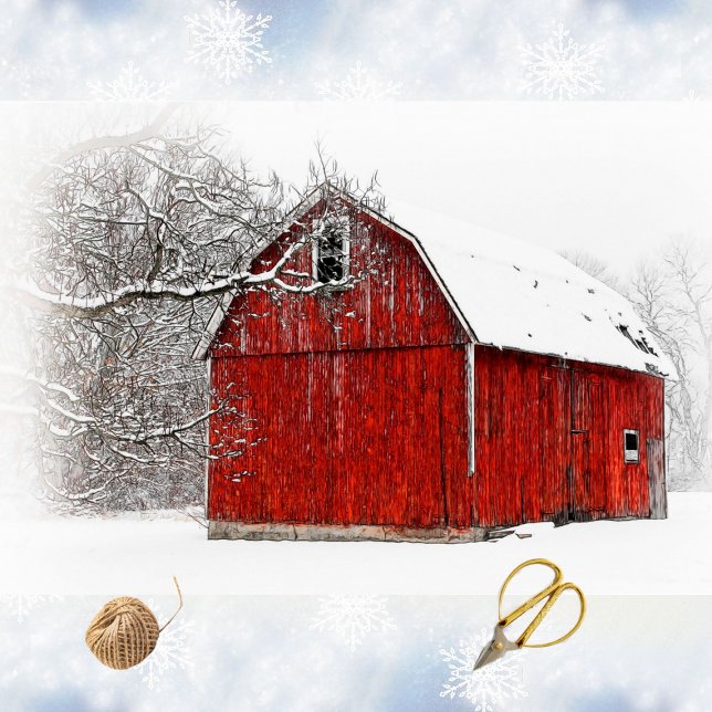 Austere and Bare Winter Red Barn Tissue Paper (Creator Uploaded)