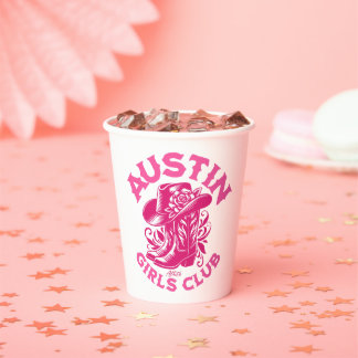 austin bachelorette cowboy hat pink  paper cups
