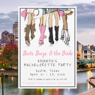 Austin Bachelorette Party Boots Booze Bride Invitation