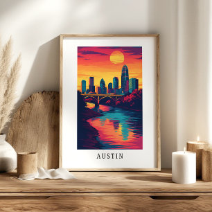 Austin City Sunset Skyline Poster