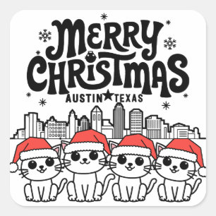 Austin City Texas Merry Christmas Cats USA Square Sticker
