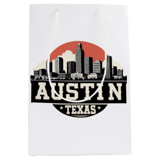Austin City Texas Skyline Retro Black & White Art Medium Gift Bag