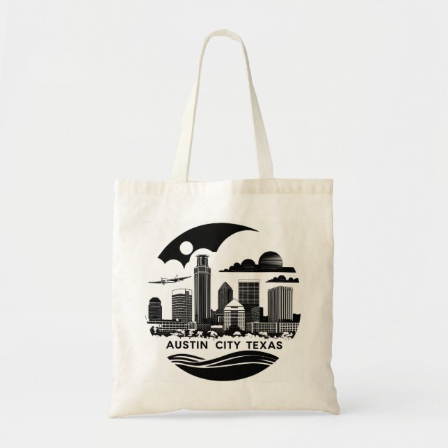 Austin City Texas Skyline Retro Black & White Art Tote Bag (Front)