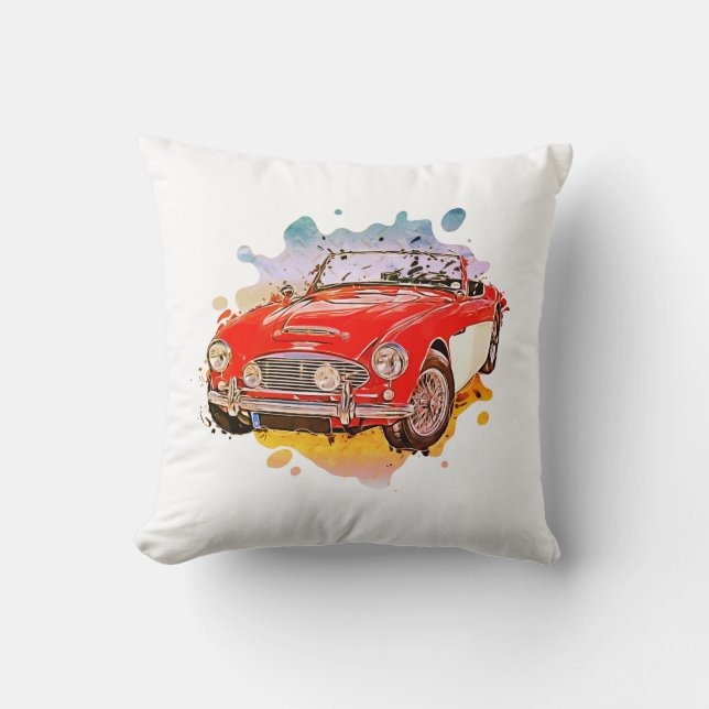 Austin Healey Watercolor Painting  Cushion (Front)