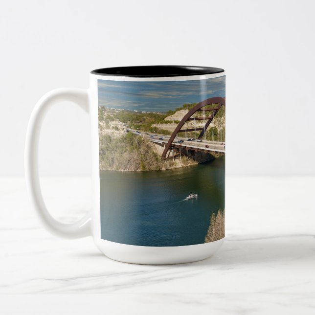 Austin Hwy 360 Pennybacker Bridge Two-Tone Coffee Mug (Left)