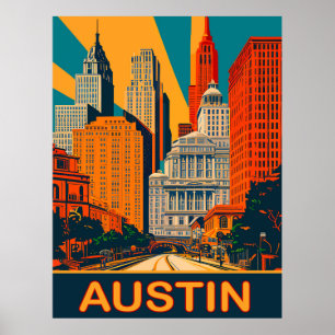 Austin in Vibrant Colours, Travel Poster