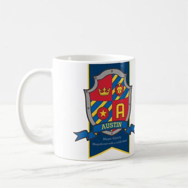 Austin knight shield red blue name meaning A mug (Left)