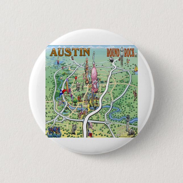 Austin Round Rock Texas Fun Map 6 Cm Round Badge (Front)