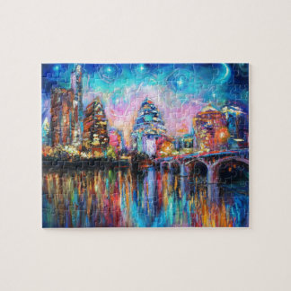 Austin Skyline at night cityscape Art gifts Jigsaw Puzzle