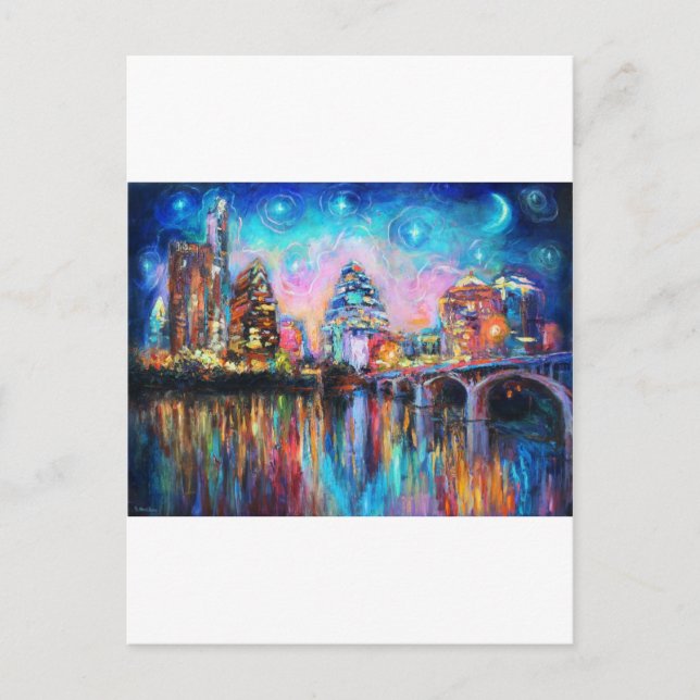 Austin Skyline at night cityscape Art gifts Postcard (Front)