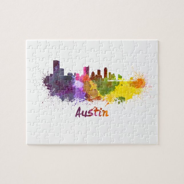 Austin skyline in watercolor jigsaw puzzle (Horizontal)