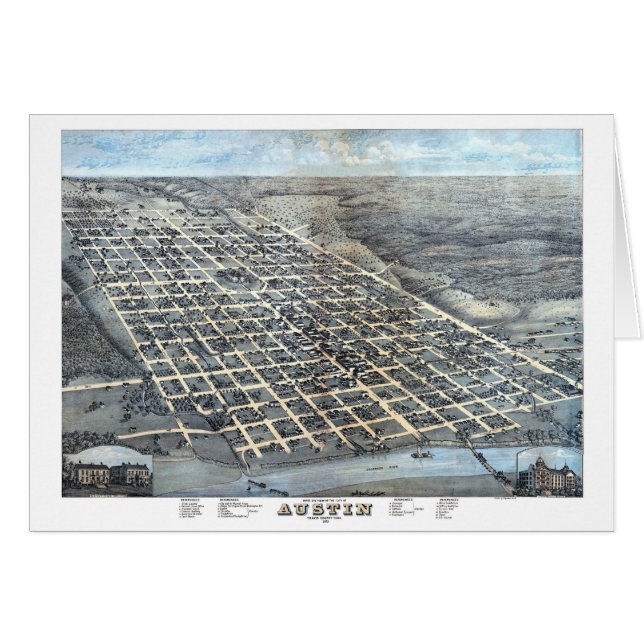 Austin, Texas Antique Aerial City Map from 1873 (Front Horizontal)